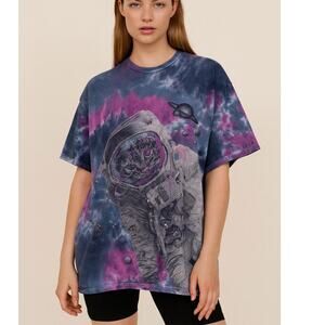 DOMA Tie Dye Astronaut Space Galaxy Kitten Cat Graphic Tee